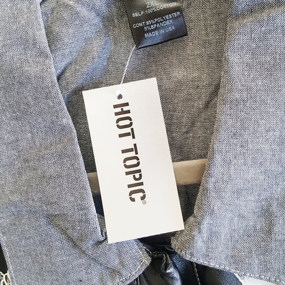 SEE YOU MONDAY Shirt XXL NWT Sleeveless Tie Waist Tattoo Swallows Chambray - Picture 7 of 8